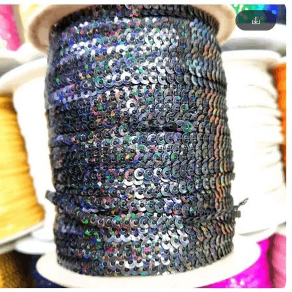 1 Roll of Shiny Rainbow Sparkle Black Glitter Sequin Trim 100 Yards 6mm - Brand